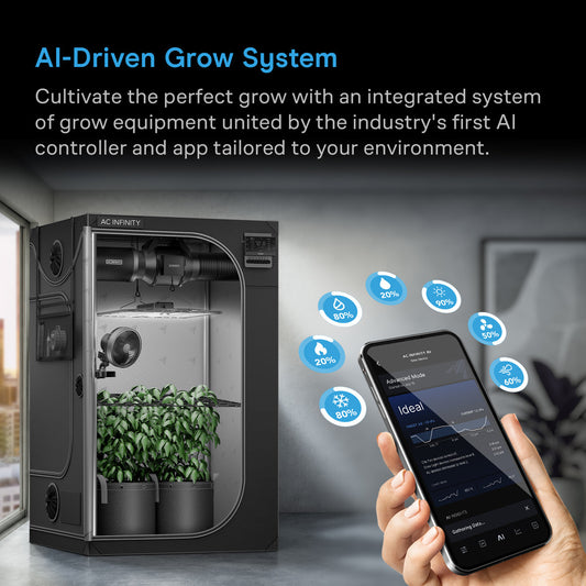 AI Grow Tent System 3x3, Integrated Controls with Dynamic AI, 3-Plant Kit, 36"x36"x72"