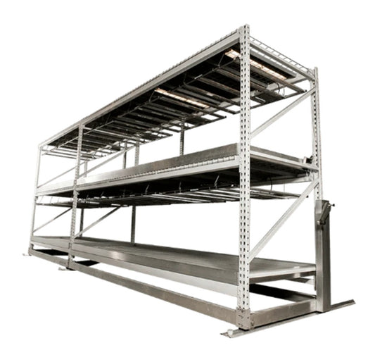 Rolling Rack Bench System 4' x 28' Ebb and Flow Two-Tier 1 EA