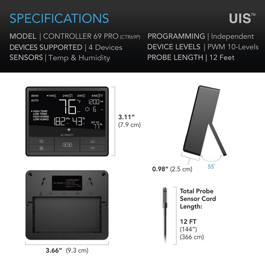 CONTROLLER 69 PRO, Smart Climate Controller UIS 4-Port, with Temp Humidity VPD Sensor