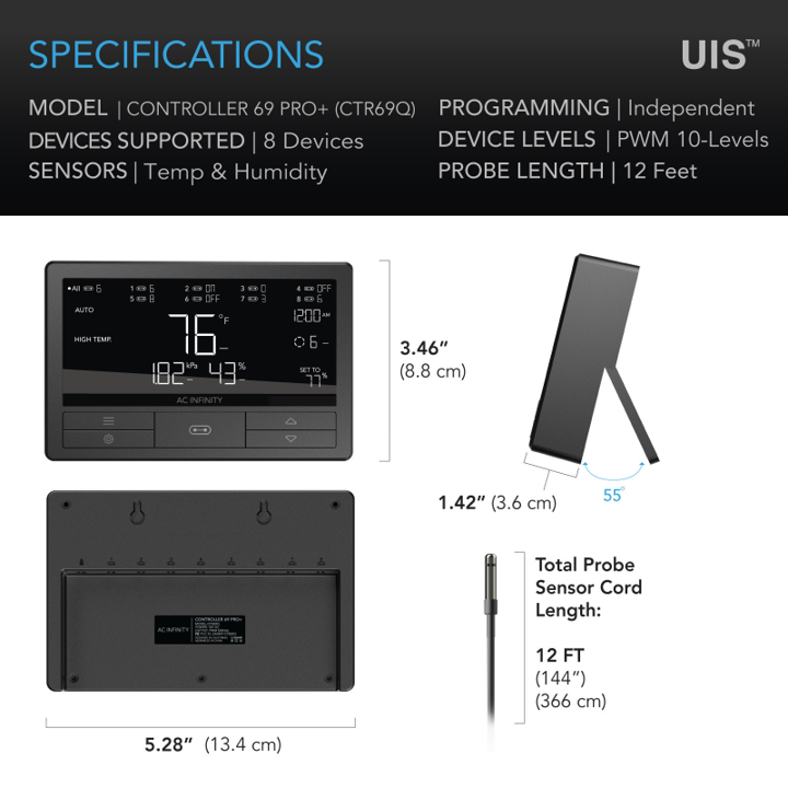 CONTROLLER 69 PRO+, Smart Climate Controller UIS 8-Port, with Temp Humidity VPD Sensor