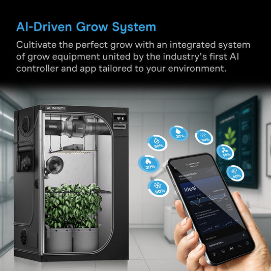 AI Grow Tent System Compact 2x2, Integrated Controls with Dynamic AI, 1-Plant Kit, 24" x 24" x 48"