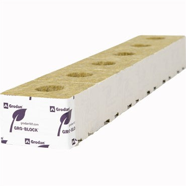 Grodan® Improved GR6.5 Gro-Block™ Strip - 4in Block (Small) - Pre-Cut Holes - 4in x 4in x 2.6in - Unwrapped