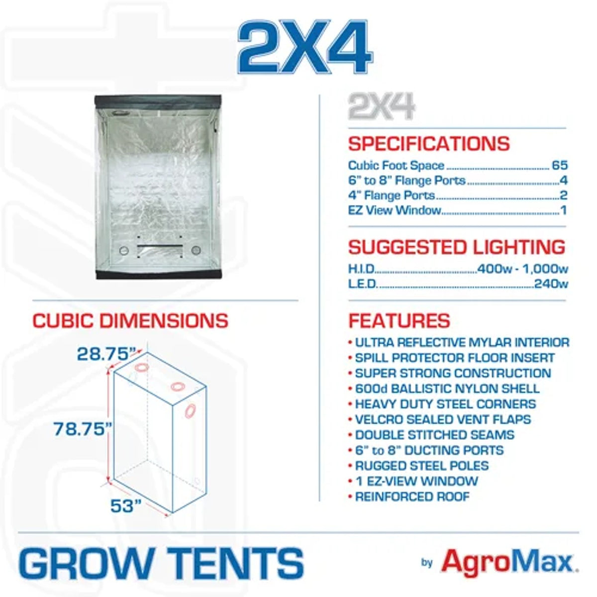 AgroMax 2x4 Grow Tent, 2' x 4 ' Tent Only
