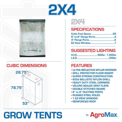 AgroMax 2x4 Grow Tent, 2' x 4 ' Tent Only