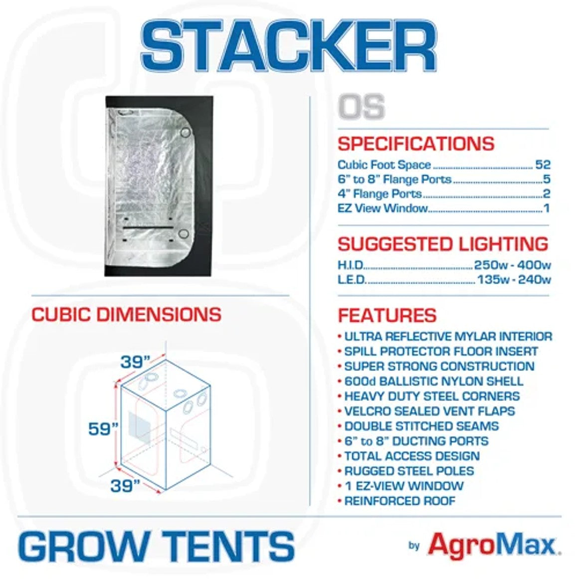 AgroMax Original Stacker Grow Tent, 3'x3' Tent Only