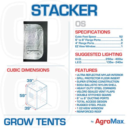 AgroMax Original Stacker Grow Tent, 3'x3' Tent Only